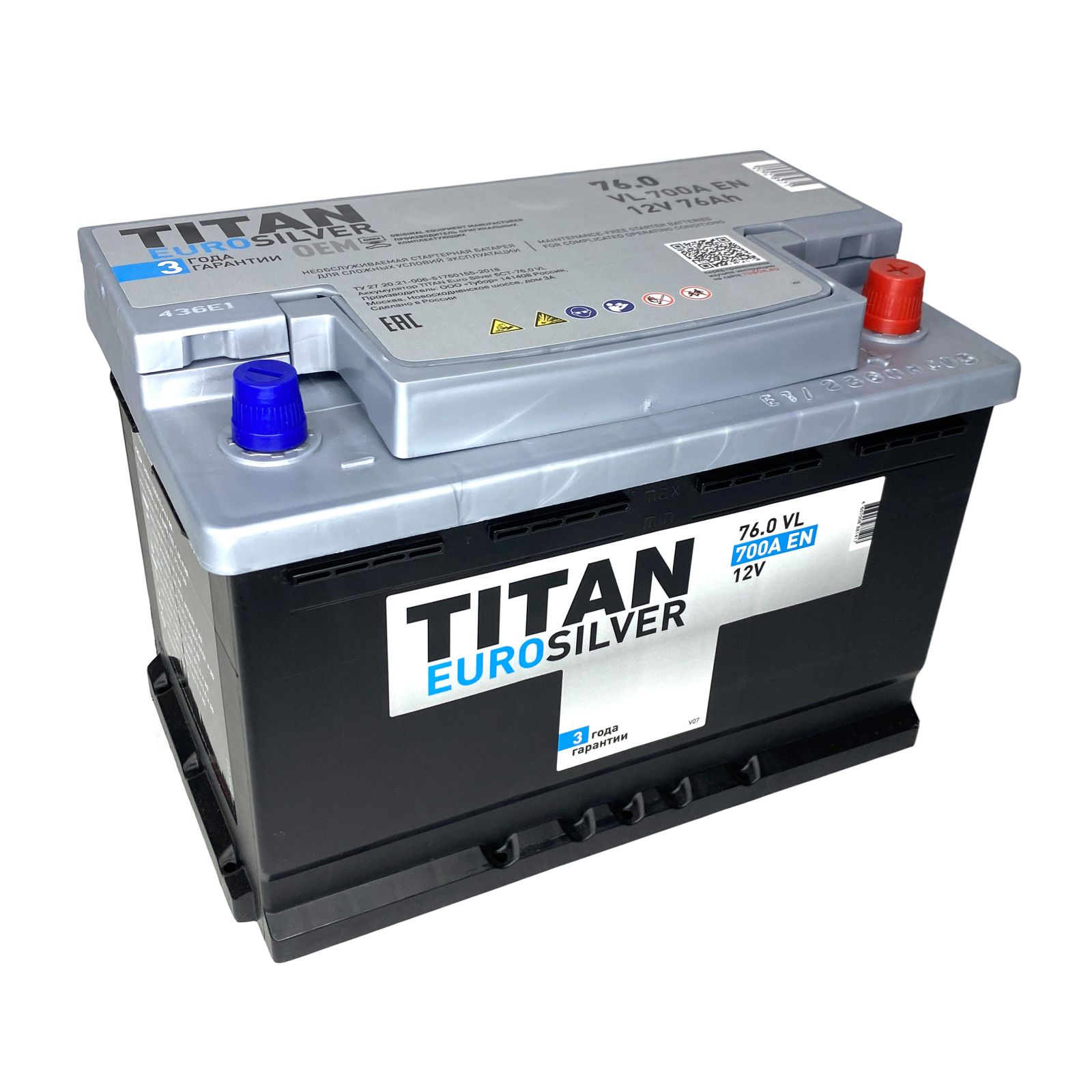 Аккумулятор TITAN EUROSILVER 6СТ-76.0 VL